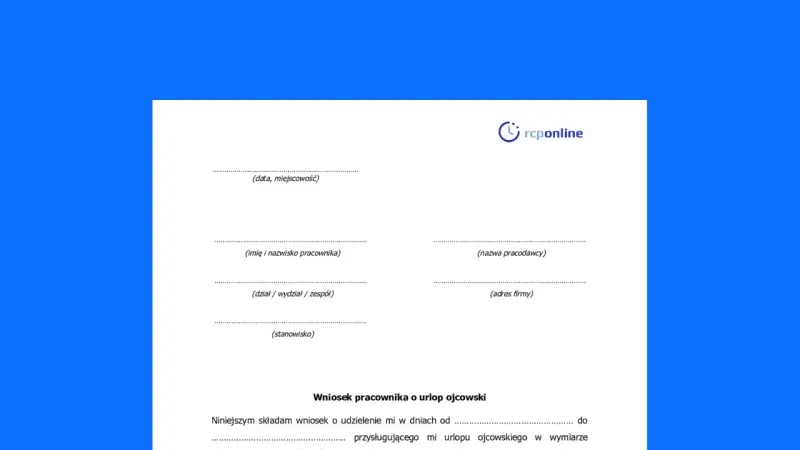 Formularz wniosku o urlop ojcowski. Wpisz dane pracownika i pracodawcy, aby złożyć wniosek.