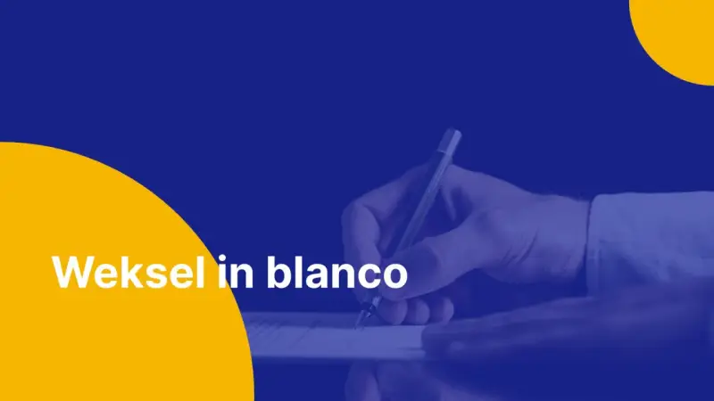 Dłoń podpisuje dokument, tekst "Weksel in blanco" sugeruje ważną transakcję finansową.