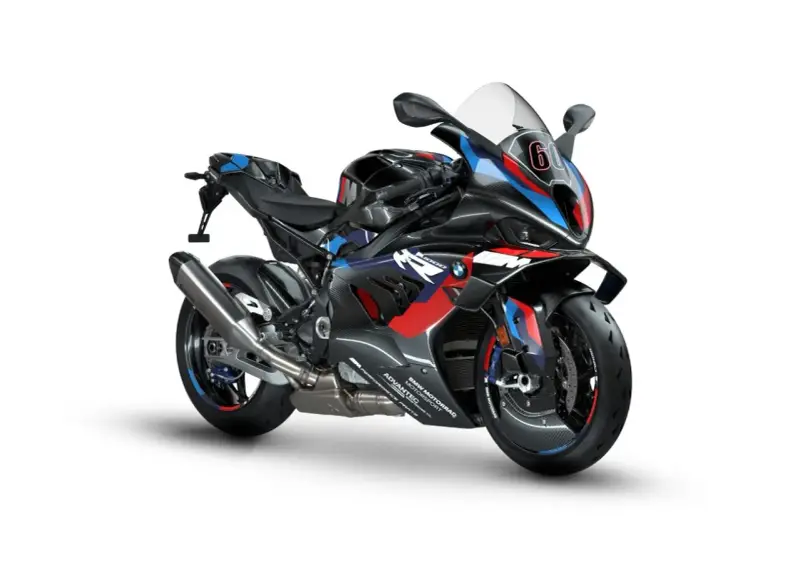 Wyścigowy motocykl BMW M1000RR w barwach M, z numerem 60 na owiewce.