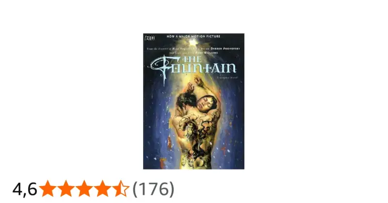 Copertina del graphic novel "The Fountain", ispirato al film. Due figure abbracciate sotto una cascata di luce.