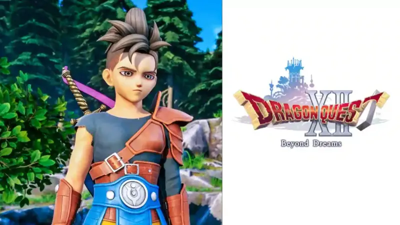 Joven guerrero con espada morada, listo para la aventura en Dragon Quest XII.