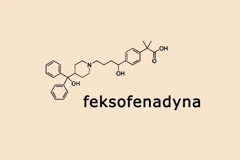 Struktura chemiczna feksofenadyny, leku przeciwhistaminowego.