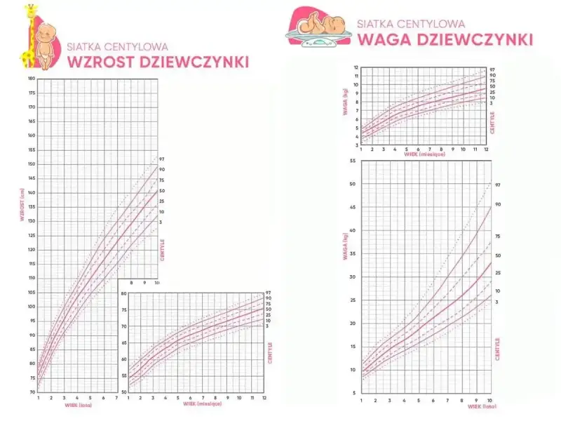 Siatki centylowe wzrostu i wagi dziewczynki. Sprawdź, do ilu powinien liczyć 4 latek, porównując z normami.