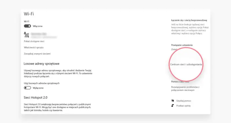 Ustawienia Wi-Fi: włączone, losowe adresy sprzętowe wyłączone. Centrum sieci i udostępniania. Co to IP?