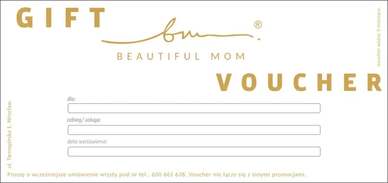 Elegancki voucher dla dwojga od Beautiful Mom. Idealny prezent na wyjątkowe okazje.