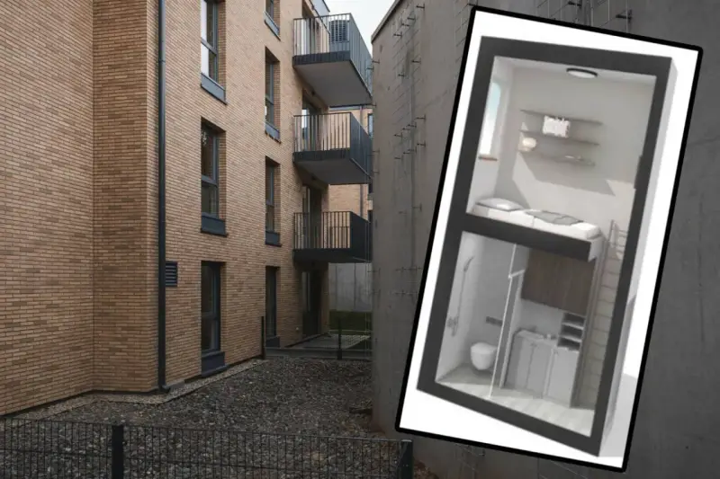 Czy mikroapartamenty poniżej 25 metrów zostaną całkowicie zakazane w 2026 roku? Widać wizualizację małego mieszkania z łóżkiem nad łazienką.
