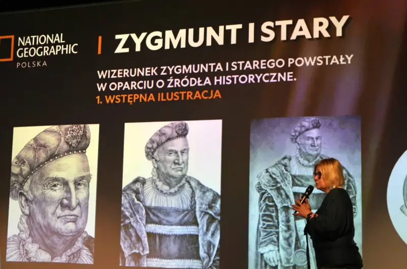 Portret Zygmunta Starego, jednego z królowie z dynastii jagiellonów, przedstawiony na ekranie.
