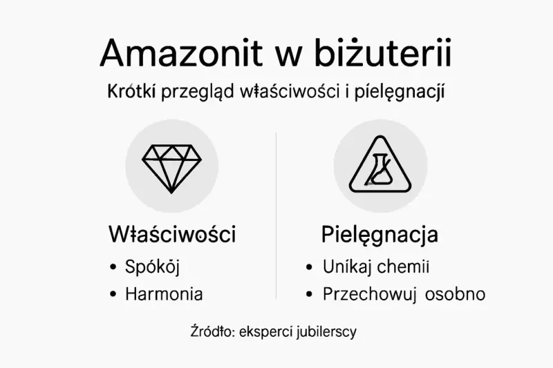 Amazonit w biżuterii: poznaj jego właściwości, takie jak spokój i harmonia. Dowiedz się, jak pielęgnować ten kamień, unikając chemii.