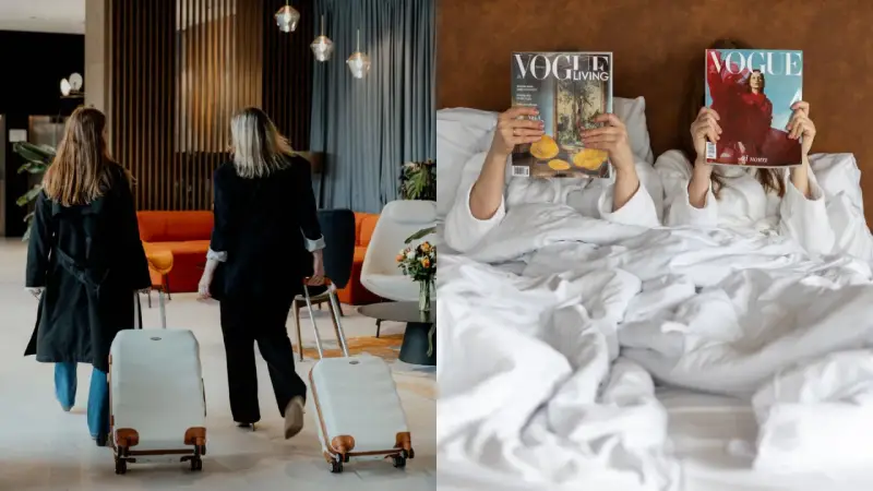 Przyjaciółki rozpoczynają swój weekend spa na Dolnym Śląsku. Po przybyciu relaksują się w łóżku z magazynami Vogue.