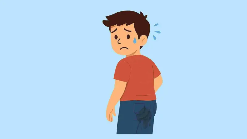 Ragazzo sudato con macchie sui jeans, preoccupato per il prurito tra le natiche. Rimedi urgenti!