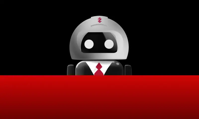 Robot con traje y corbata, listo para la escritura de constitución.