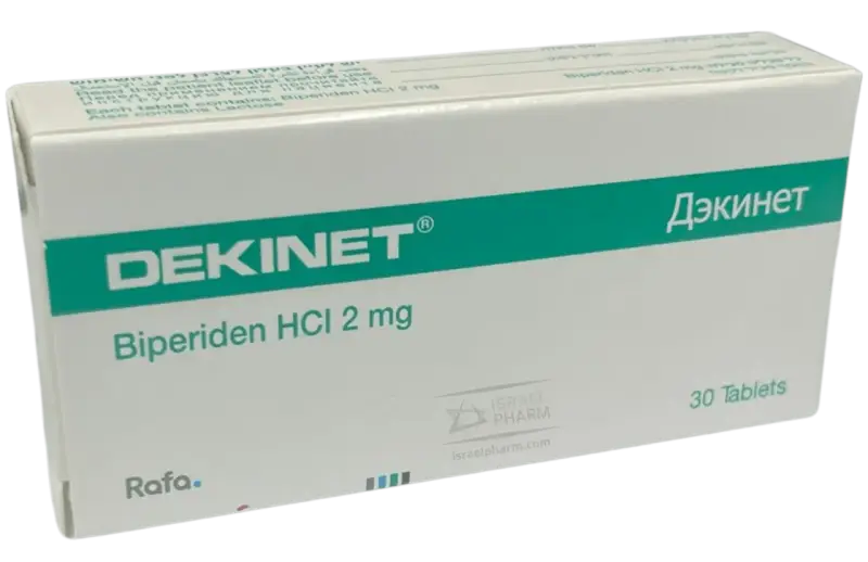 Opakowanie leku Dekinet z biperydenem HCl 2 mg, 30 tabletek.