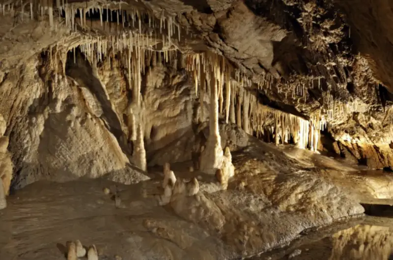 Niezwykłe formacje naciekowe w jaskiniach Dolny Śląsk, stalaktyty i stalagmity tworzą podziemny świat.