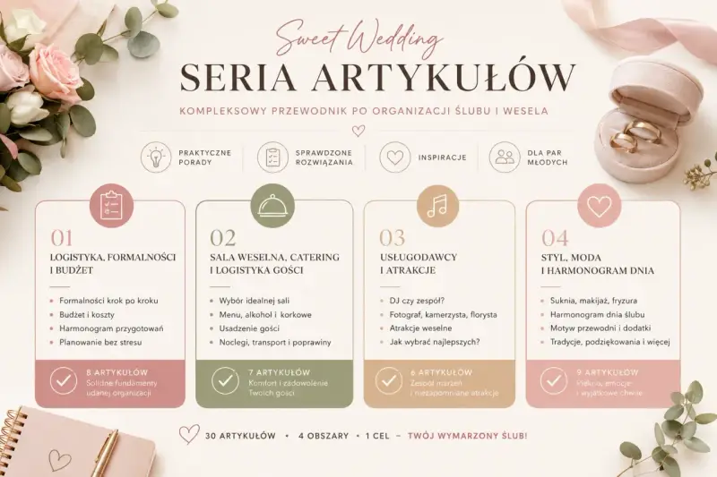 Jak wygląda ślub cywilny? Przewodnik po organizacji wesela: logistyka, sala, atrakcje, styl.
