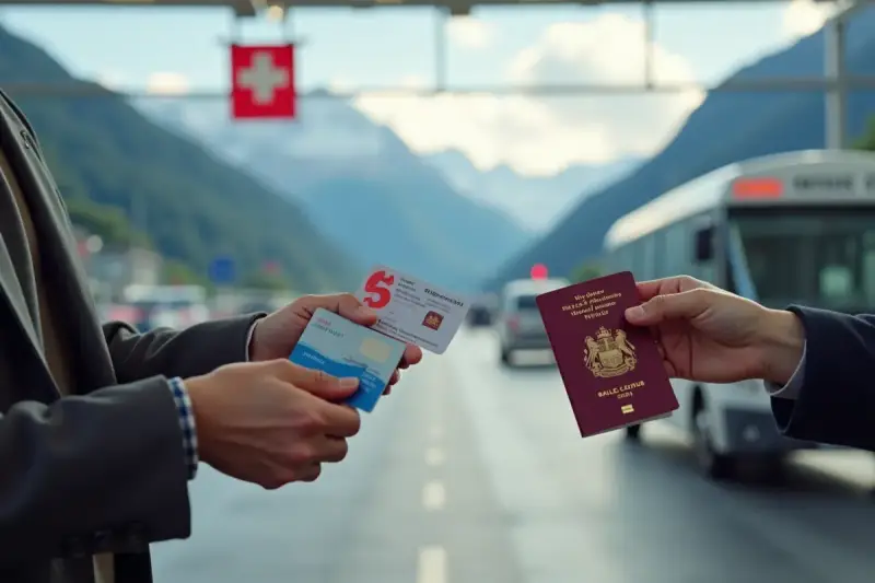 Przejście graniczne ze Szwajcarią. Czy do Szwajcarii potrzebny jest paszport? Pokazano paszport i karty identyfikacyjne.