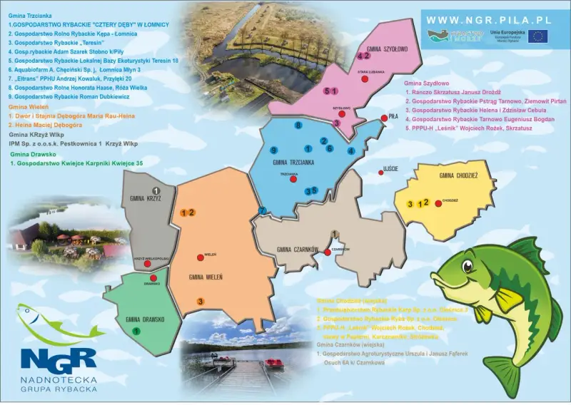 Mapa prezentująca gminy i gospodarstwa rybackie w regionie nadkaspijskim.