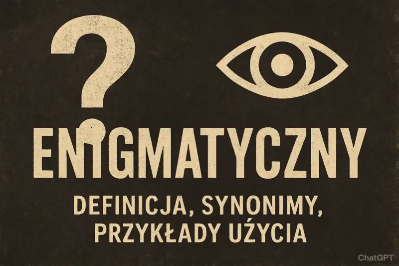 Enigmatyczny znak zapytania i oko nad napisem "ENIGMATYCZNY". Pod spodem definicja, synonimy, przykłady użycia.