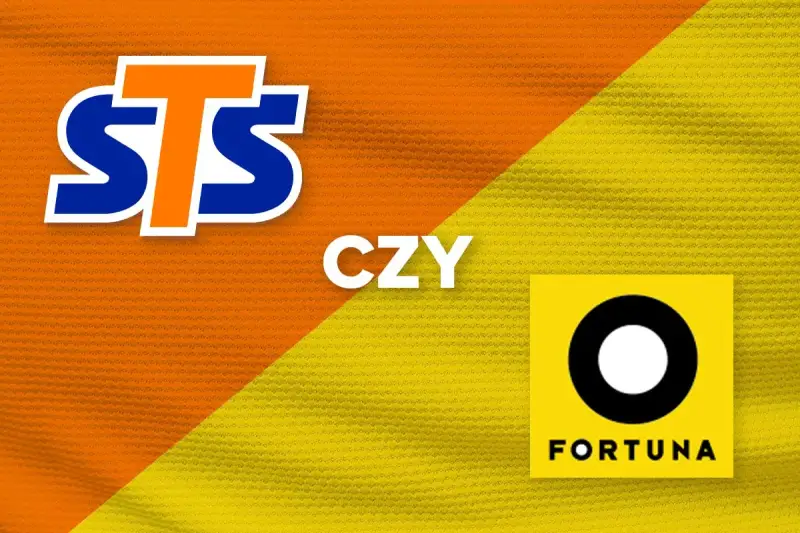 STS czy Fortuna? Dwa loga, pomarańczowo-żółte tło.