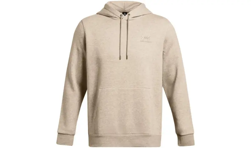 Beżowa bluza Under Armour bez kaptura z kieszenią kangurką i dyskretnym logo.