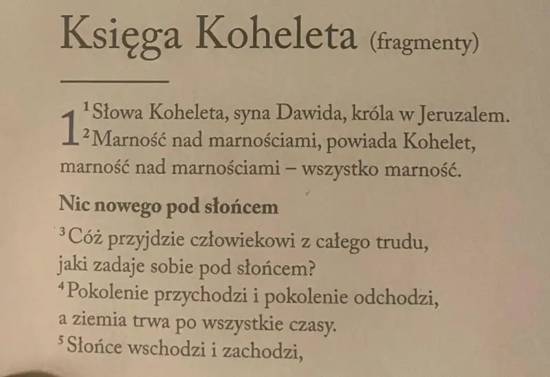 Fragment Księgi Koheleta o tym, że wszystko jest marnością pod słońcem.