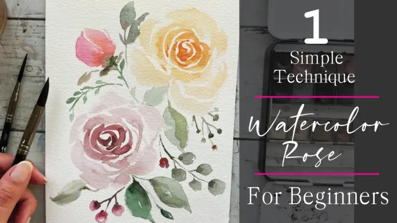 Une peinture facile de roses à l'aquarelle, parfaite pour les débutants.