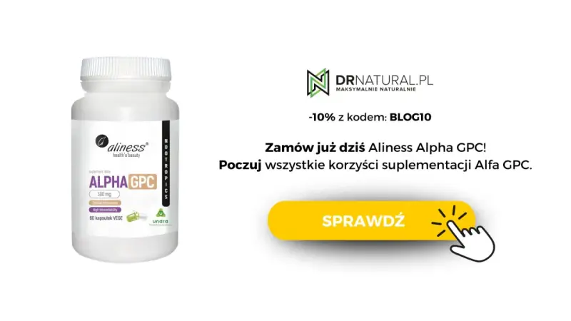 Opakowanie suplementu diety Aliness Alpha GPC 300 mg. Zamów dziś i poczuj korzyści z suplementacji Alfa GPC.