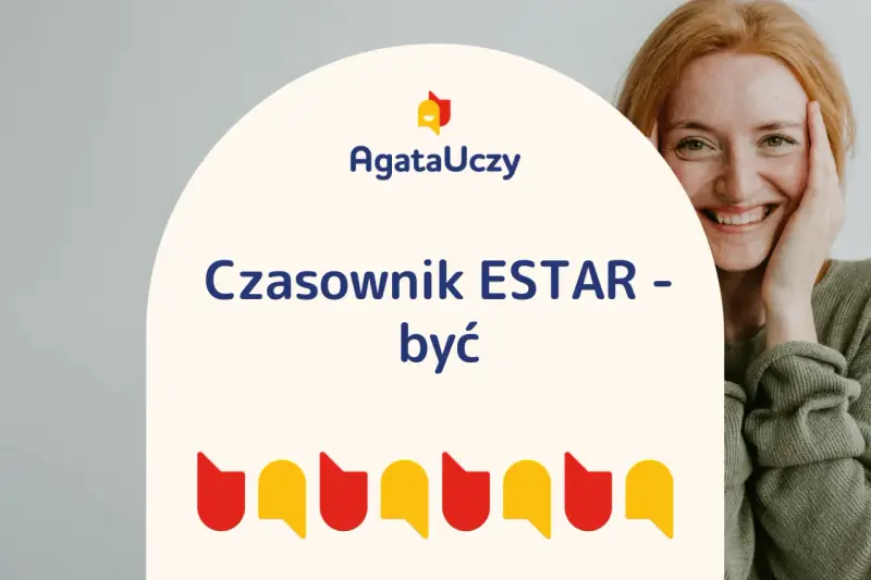 Uśmiechnięta rudowłosa dziewczyna uczy się hiszpańskiego. Czasownik ESTAR - być.