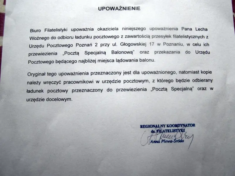 Jak napisać upoważnienie? Dokument z Biura Filatelistyki upoważnia Pana Lecha do odbioru przesyłek pocztowych.