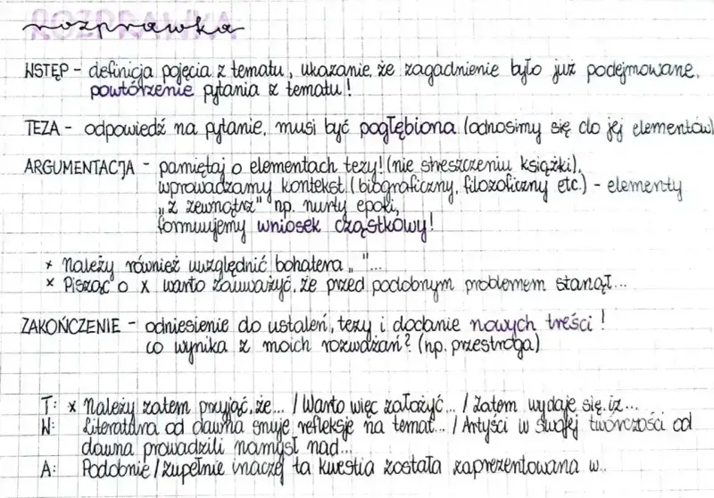 Struktura rozprawki: wstęp, teza, argumentacja, zakończenie. Pomocne przy tworzeniu własnych opinion essay topics.