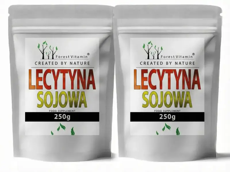 Dwie saszetki z lecytyną sojową Forest Vitamin, każda po 250g. Naturalny suplement diety.