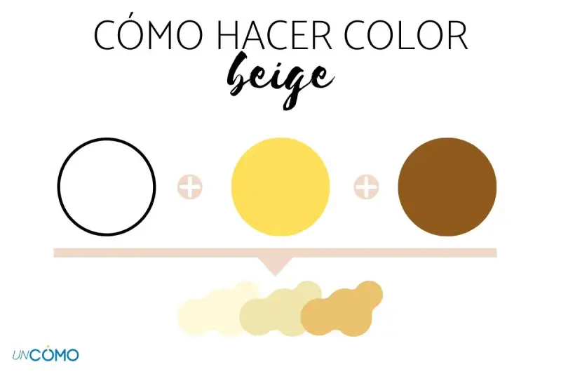 Cómo hacer color arena: mezcla de blanco, amarillo y marrón para obtener tonos beige.
