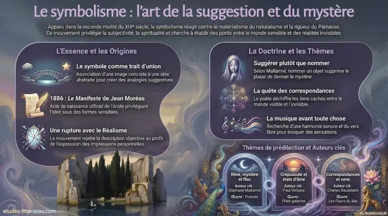 Le symbolisme, art de la suggestion, explore le mystère. Il privilégie l'analogie et la quête des correspondances, comme le montre l'image.