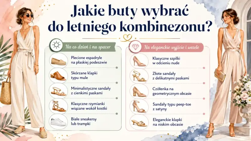 Jakie buty do kombinezonu na wesele? Stylizacje na dzień i na eleganckie wyjście: od espadryli po szpilki.