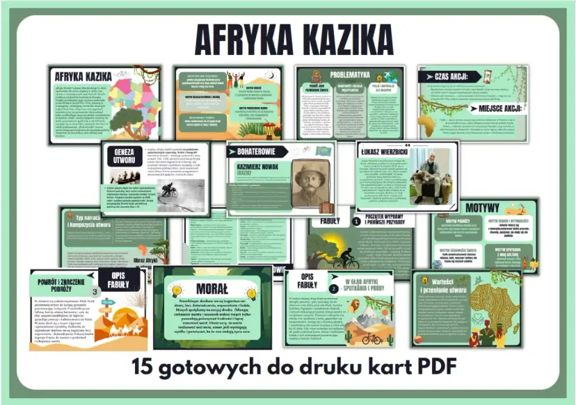 Afryka Kazika: karty PDF z motywami, fabułą i morałem. Poznaj przygody Kazika i jego podróże po Afryce.
