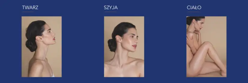 Profil kobiety z widocznymi efektami Profhilo na twarzy, szyi i ciele. Skóra jest wygładzona i nawilżona.