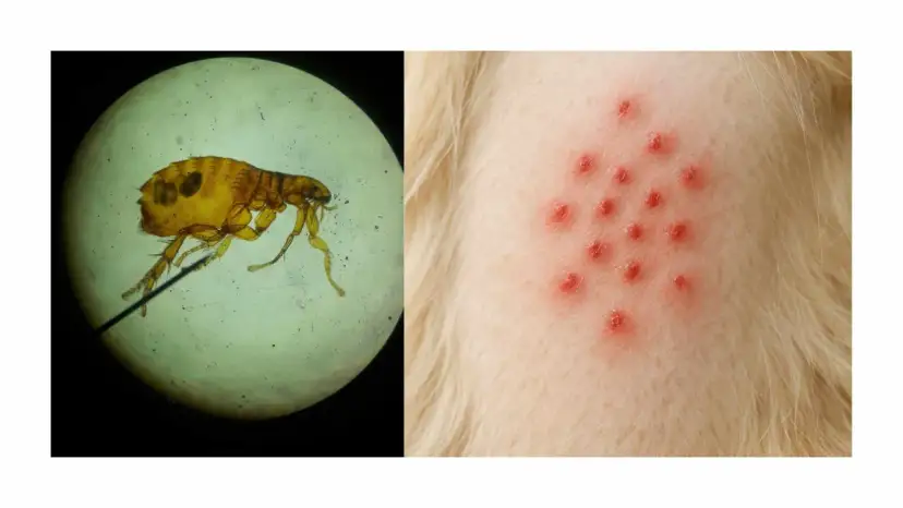 Un insecto microscópico, parecido a las pulgas, y una erupción roja en la piel de un animal.