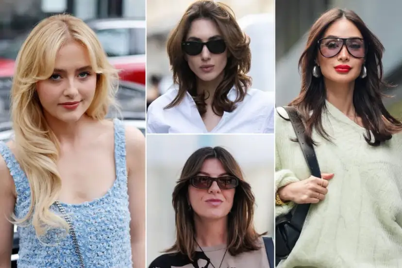 Kolaż zdjęć kobiet z różnymi fryzurami i grzywkami w stylu Hollywood.