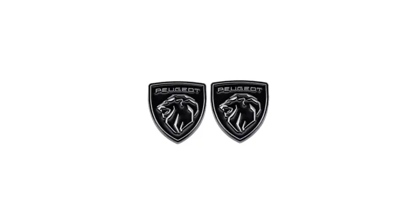 Dwa emblematy Peugeot z lwem, idealne jako klej do emblematów samochodowych.