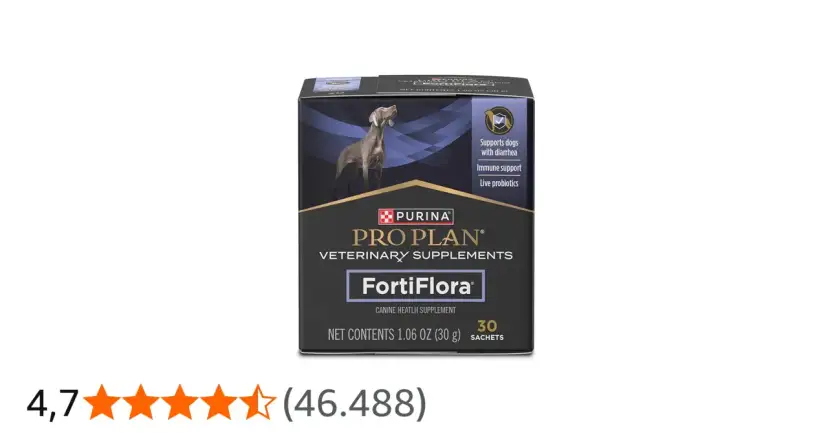 Caja de Purina Pro Plan FortiFlora para perros, que sirve para el soporte digestivo e inmunitario con probióticos vivos.