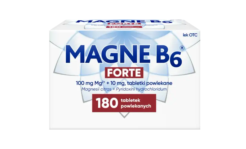 Opakowanie leku Magne B6 Forte 180 tabletek powlekanych.