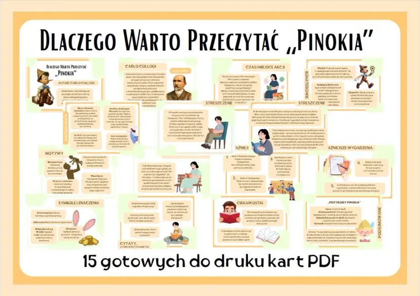 Pinokio opis postaci: drewniany pajacyk, który marzy o byciu prawdziwym chłopcem. Jego podróż to nauka o kłamstwie, lenistwie i odpowiedzialności.