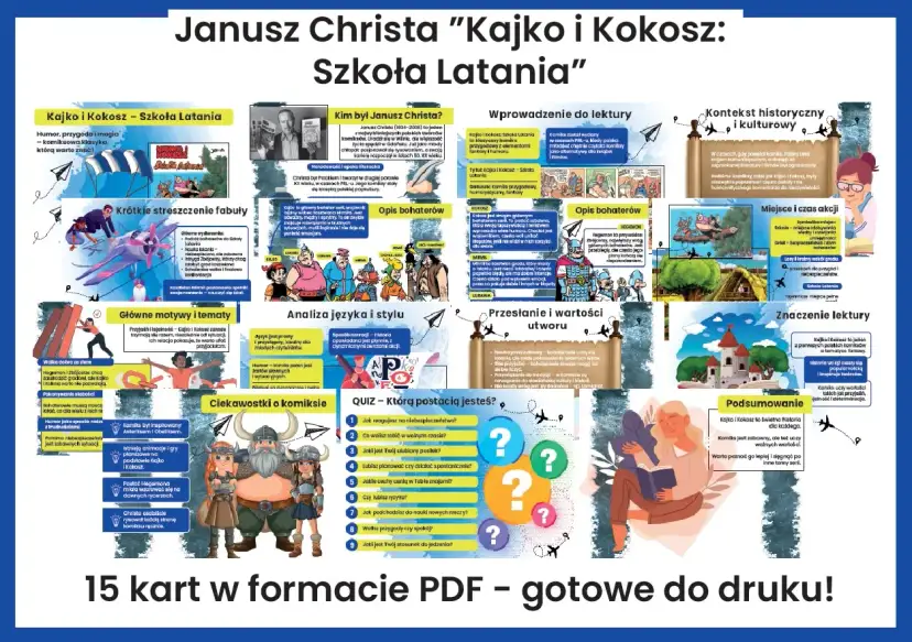 Kajko i Kokosz: Szkoła Latania - opis postaci, motywy, kontekst historyczny i kulturowy. Komiks Janusza Christy.