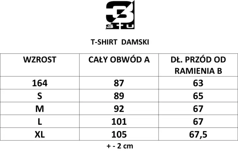 Tabela rozmiarów damskich t-shirtów. Sprawdź, jaki to rozmiar XXL, porównując wzrost i obwód.