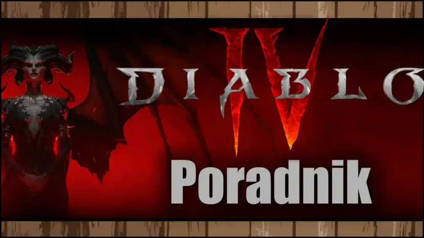 Diablo IV z Lilith i napisem "Poradnik" na czerwonym tle.