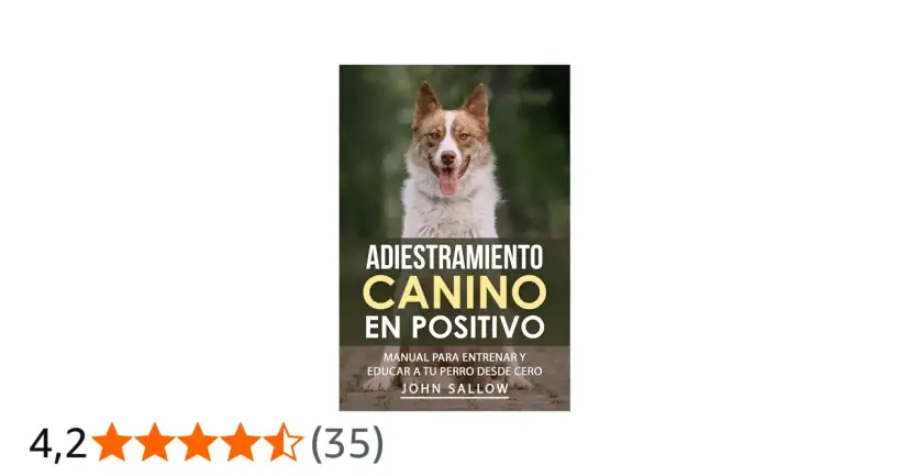 Un perro feliz sonríe en la portada de "Adiestramiento Canino en Positivo", un manual para el entrenamiento de perros.