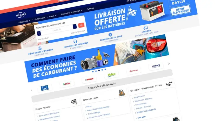 Page d'accueil Oscaro : recherche de pièces auto, livraison offerte sur les batteries, conseils d'experts.