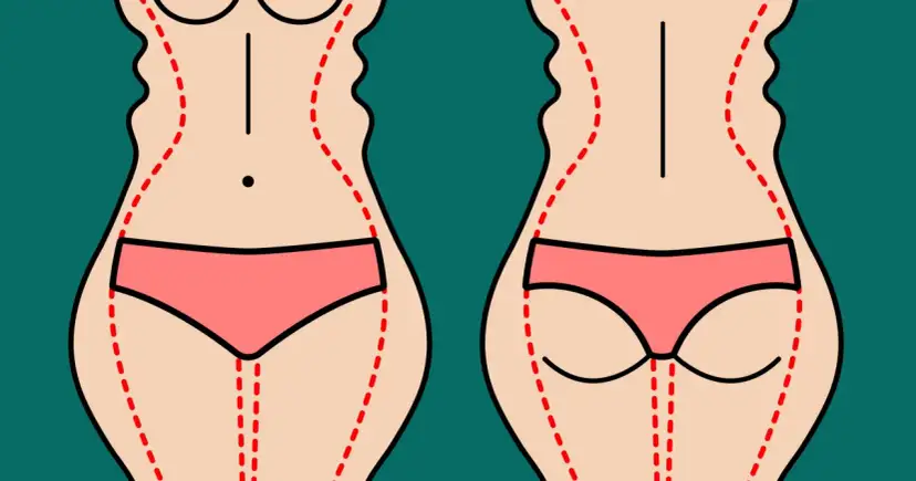 Ilustracja pokazuje sylwetki z zaznaczonymi liniami, sugerującymi zabieg. Warto znać liposukcja kawitacyjna przeciwwskazania.