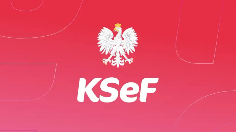 Biały orzeł na czerwonym tle z napisem KSeF.