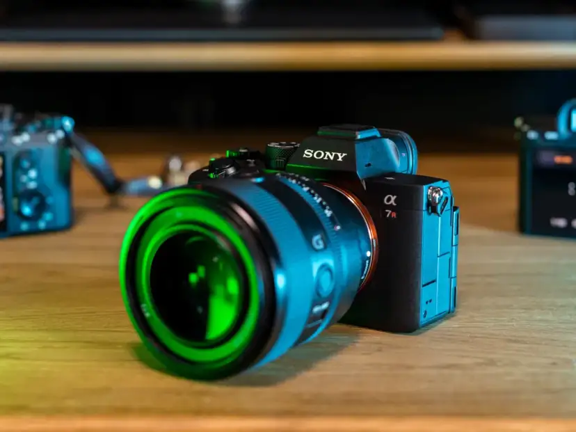 Sony a7r5 z obiektywem o zielonym blasku, gotowy do uchwycenia niezwykłych chwil.