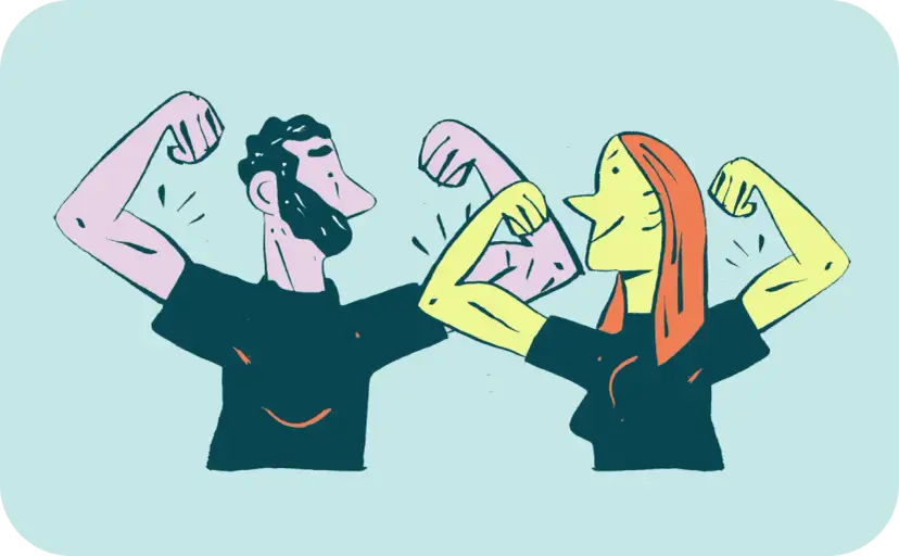 Para ćwicząca mięśnie bicepsów, symbolizująca siłę i pewność siebie.